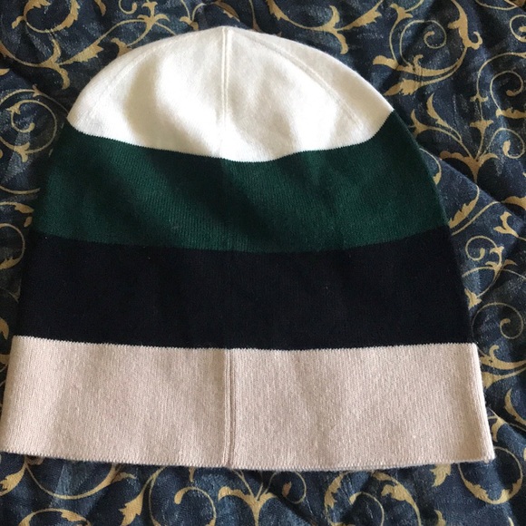 Kate Spade Colorblock Beanie – Ivory, Forest Green & Black Knit Hat - Picture 6 of 6